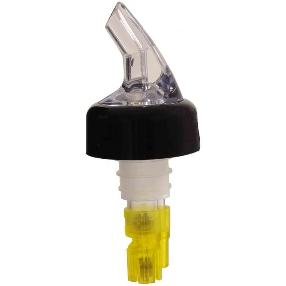 Excellante 1 1/2 oz, yellow measured liquor pourer with collar, comes in pack of 12