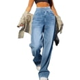 thumbnail image 2 of Weikingp Womens Wide Leg Jeans，Tummy Control Jeans Baggy Jean For Women High Rise Wide Leg Jeans High Waisted Jeans Stretchy Wide Leg Jeans For Women Blue 2XL, 2 of 9