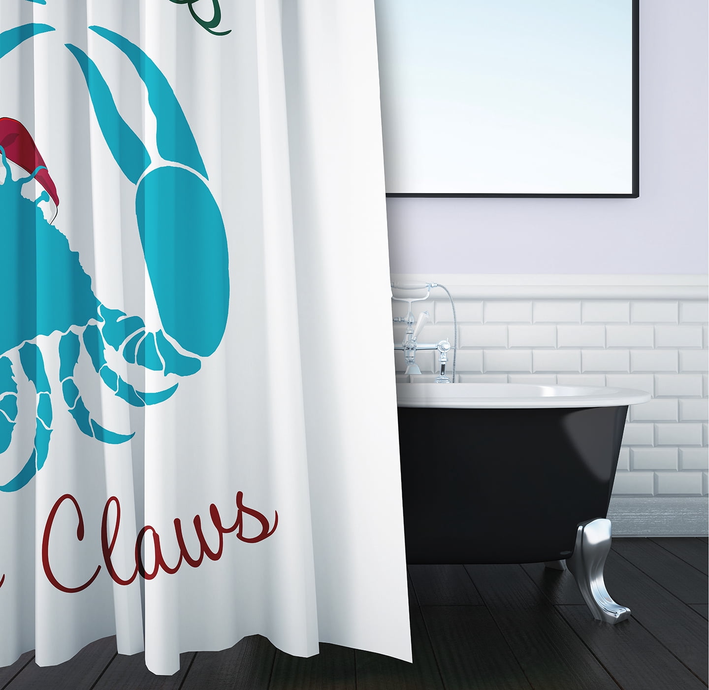 Simply Daisy 70" W x 73" L Santa Claws Crab Polyester Shower Curtain, Turquoise [1 Ct]
