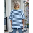 thumbnail image 3 of IWEMEK Women T Shirts Crewneck Casual Loose Striped Tops Hip Length Baggy Tunics Shirt Fashion Chic Pullover 2025, 3 of 7