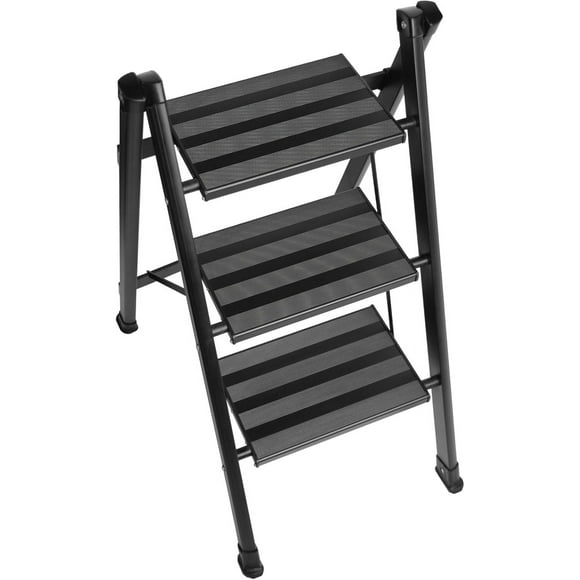 Aluminum Step Ladder 3 Step Folding Step Stool Ergonomically Slope Wide Anti-Slip Pedal, 350 Lbs Capacity Sturdy Stepping Ladder Stepladder for Home, Office, Kitchen