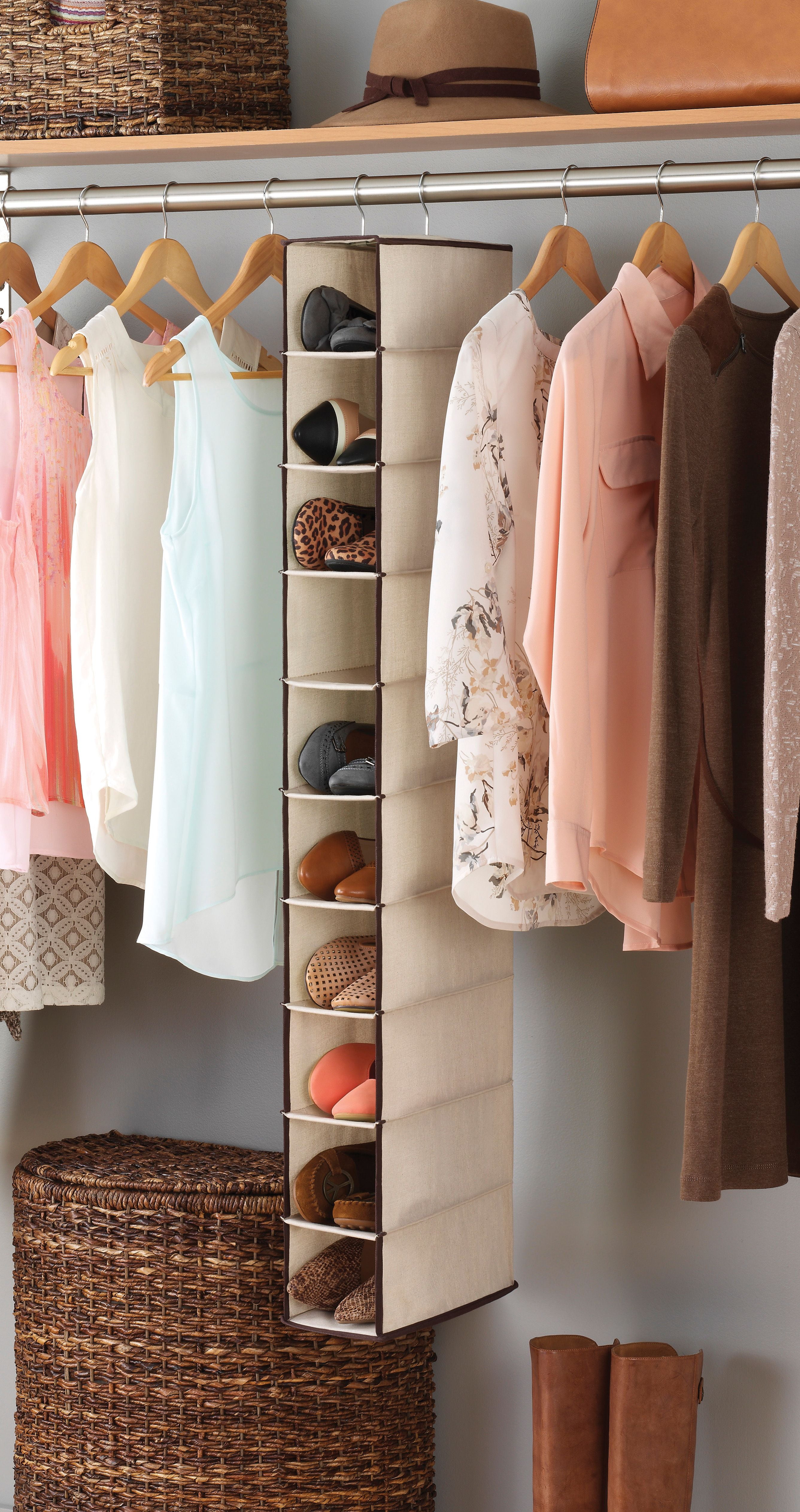 Whitmor 10 Section Hanging Shoe Shelves Organizer Tan 11.5" x 5.5