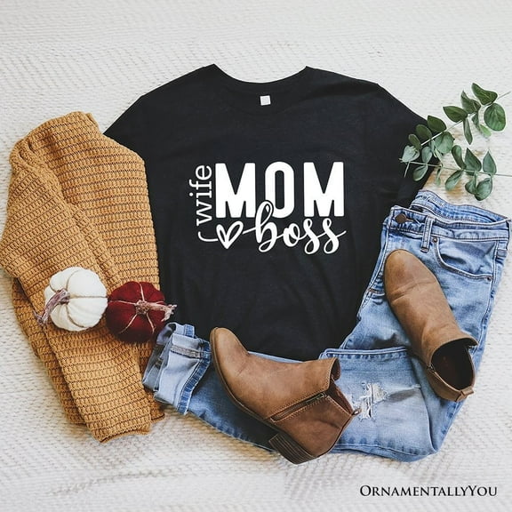 Wife Mom Boss T-Shirt, Black Casual Tee for Strong and Empowered Mothers