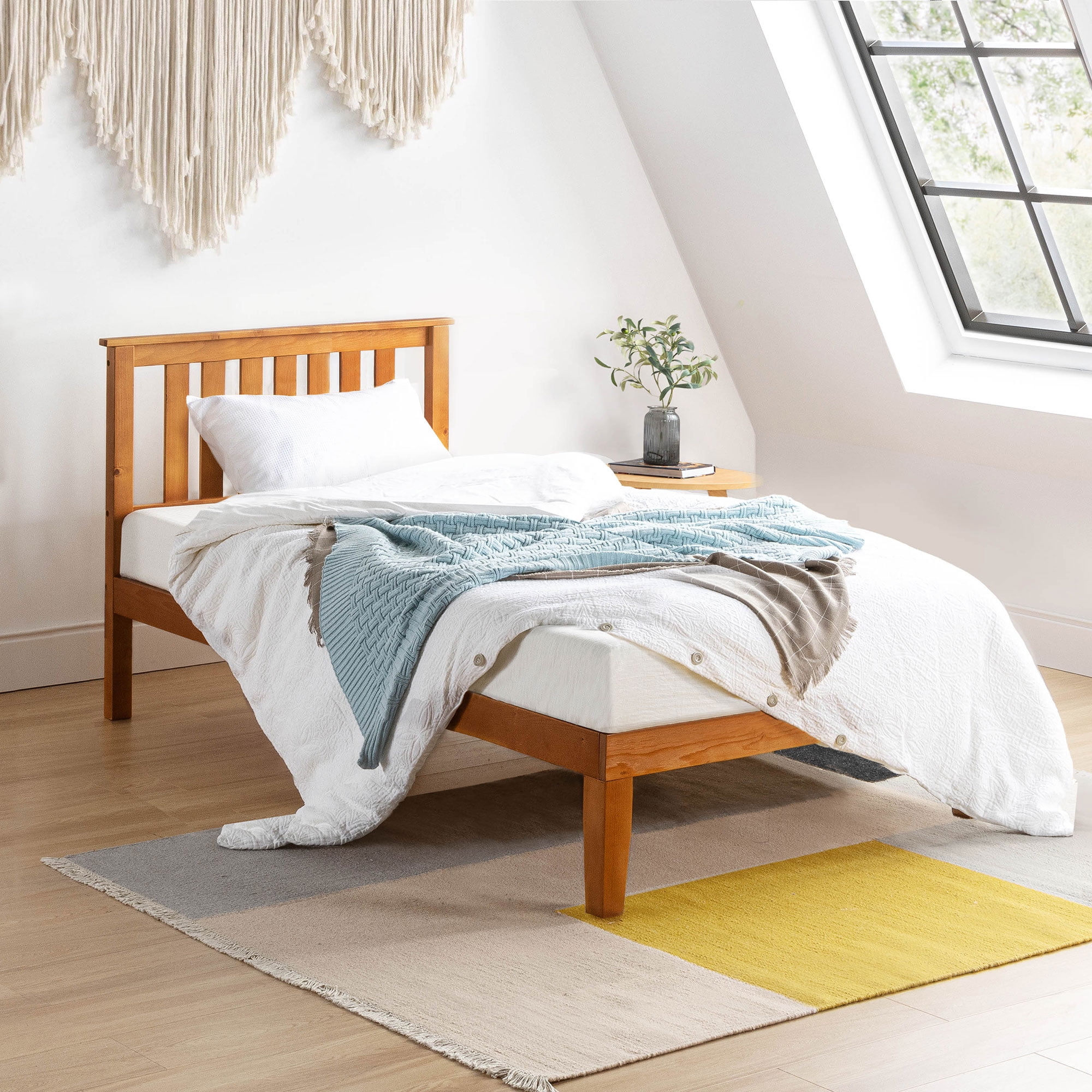 Mellow Marley Solid Wood Platform Bed with Paneled Headboard, Natural