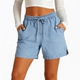 thumbnail image 2 of Josdec Women's Denim Shorts Loose Soft Drawstring Elastic Waist Athletic with Two-Pockets Summer Casual Short Jeans for Women, 2 of 5