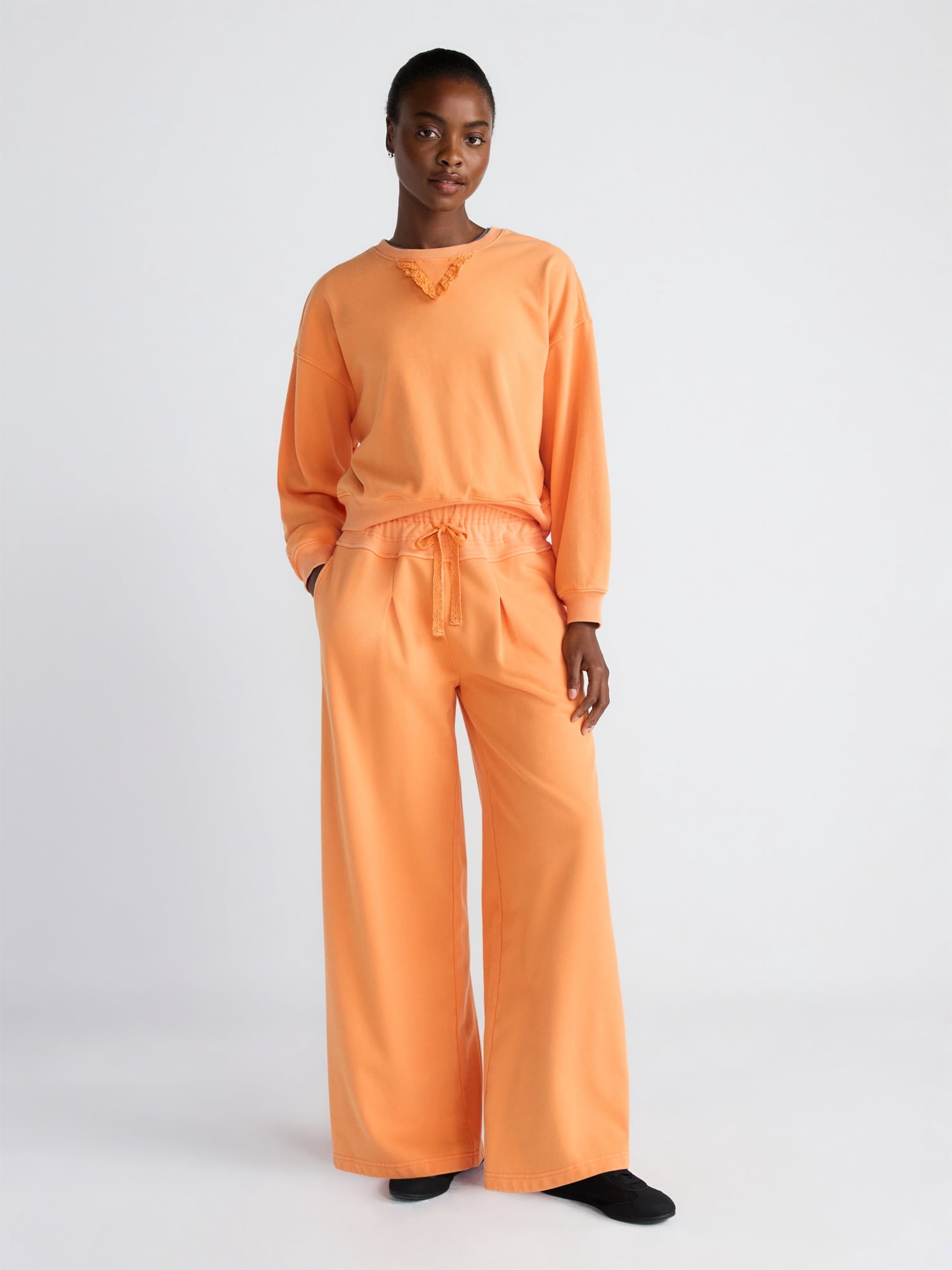 Scoop Women's Pleated Wide-Leg Sweatpants, 29'' Inseam, Sizes XS-XXL