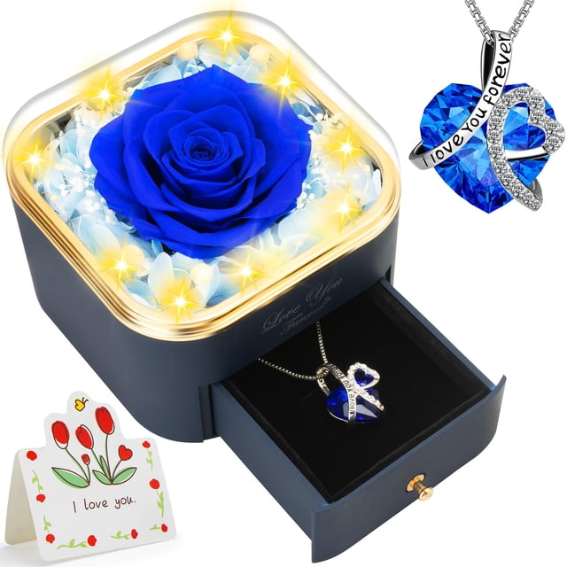 Collar Lebana con forma de rosa azul preservada con corazón, de regalo