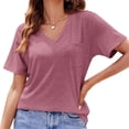 thumbnail image 3 of Short Sleeved Women V-Neck Solid Color Loose T-Shirt Tops, 3 of 5