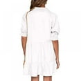 thumbnail image 2 of PENGXIANG Robe d'Été pour Femmes Manches Courtes Bouton Manches à Volants Col Mini Robe Couleur Unie Coupe Ample Robe Plissée Fluide, 2 of 2