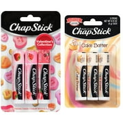 ChapStick Valentine's Day Collection Flavored Lip Balm, 3 pk (Cherry Bomb, Watermelon Kiss, Strawberry Crush) & ChapStick Skin Protectant Lip Balm, Cake Batter, 3 pk
