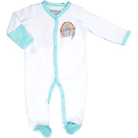 Pavilion Gift Company - Blessed Baby - 0-6 Months Teal Trimmed Sleeper