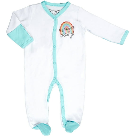 Blessed Baby - 0-6 Months Teal Trimmed Sleeper