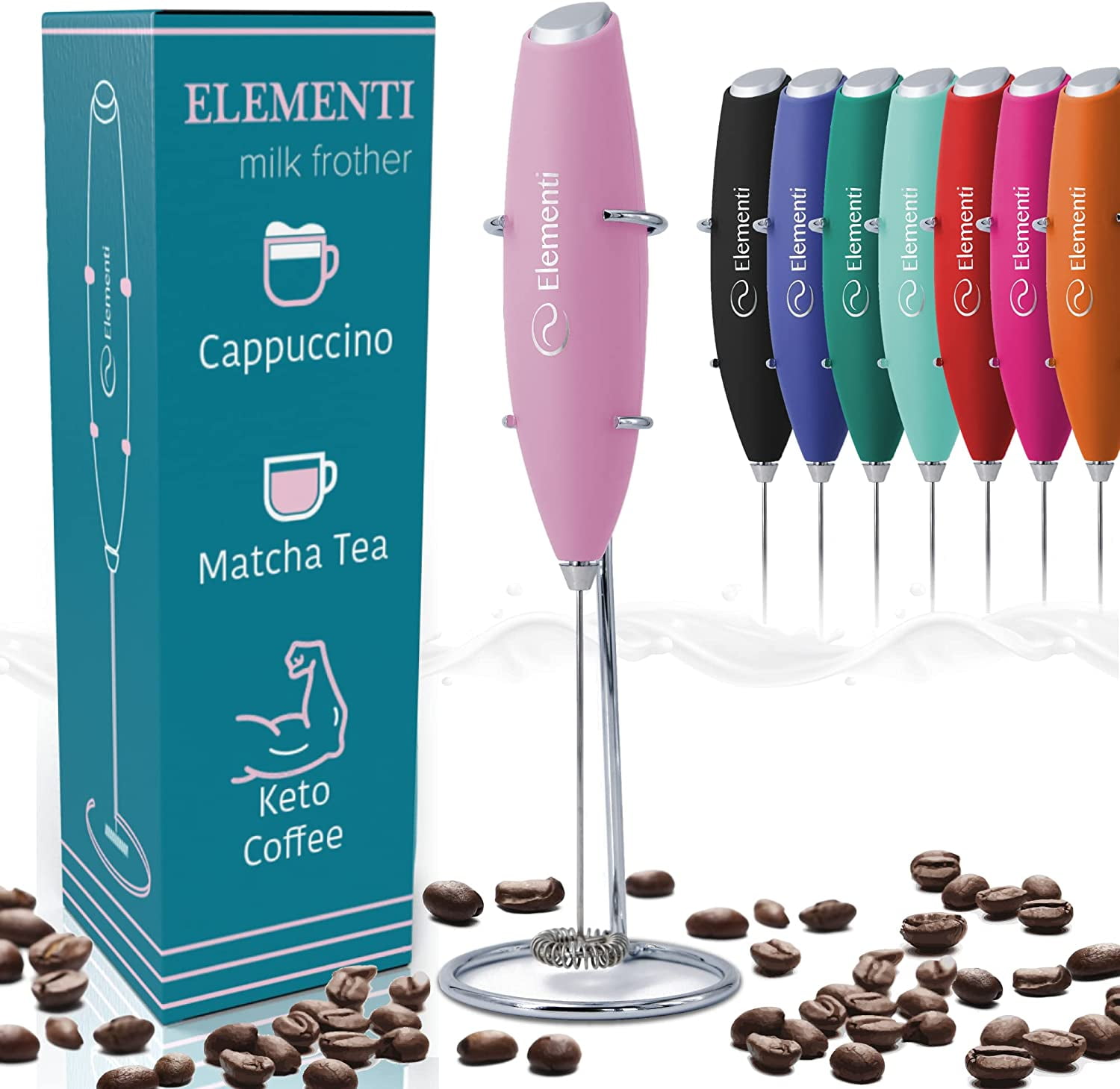 Elementi Milk Frother for Coffee with Stand Handheld Milk Frother Coffee Frother Handheld