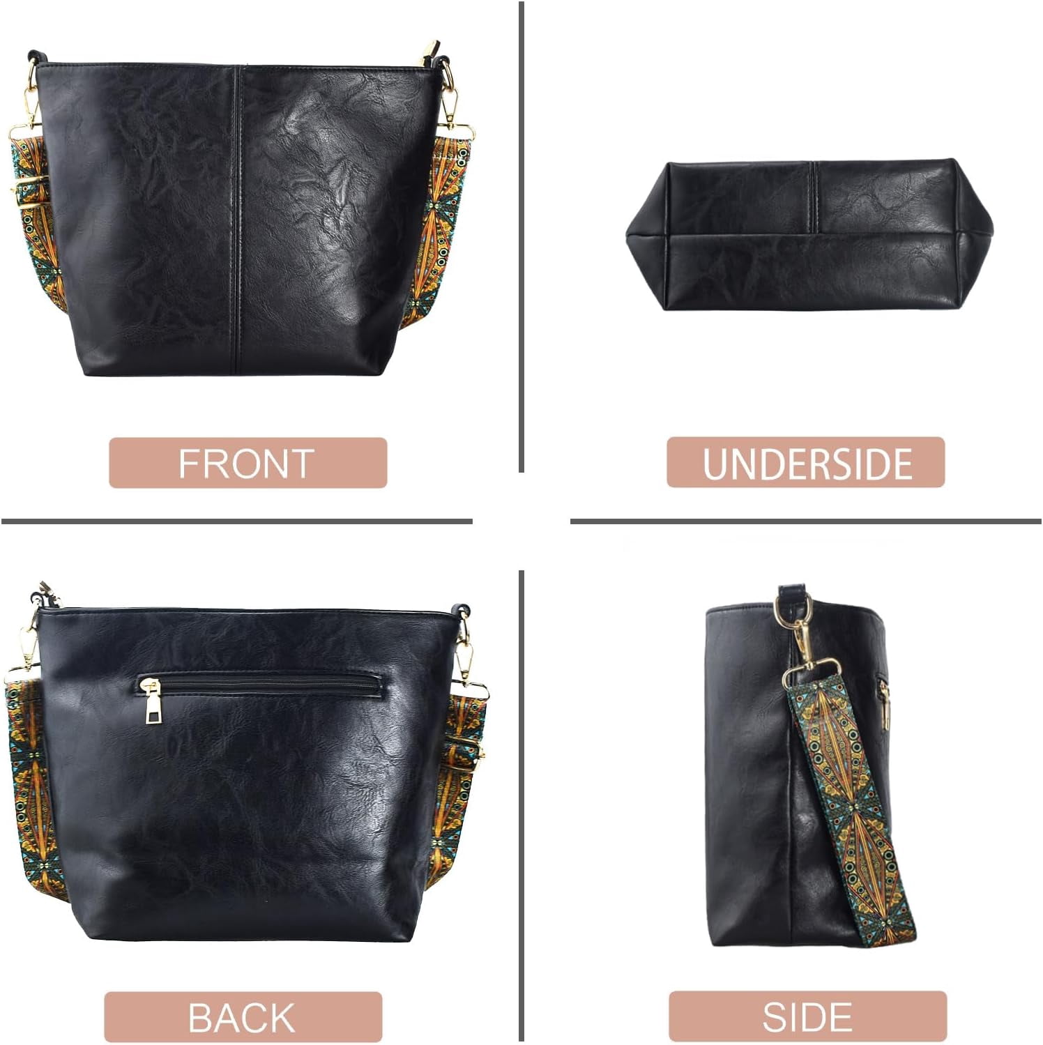 Kwuty Hobo Bags Vegan Leather Crossbody Bag Guitar Strap Shoulder Purses with Zipper Handbags for Women