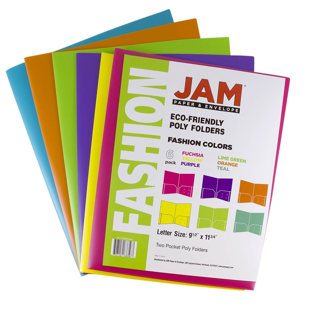 JAM Paper Plastic Two Pocket POP Folders, 12 Pack, Assorted Fashion
