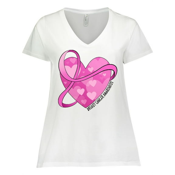 Inktastic Breast Cancer Awareness- Pink Ribbon Around Heart Women's Plus Size V-Neck T-Shirt