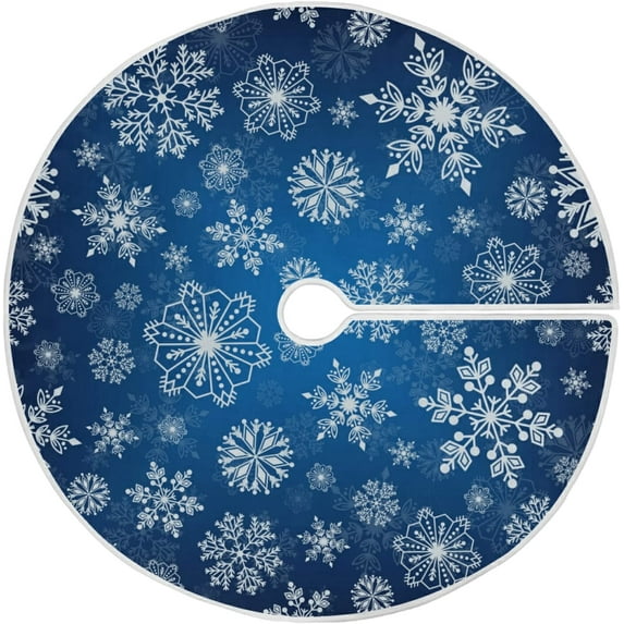 FMSHPON Winter Snowflake Blue Xmas Christmas Tree Skirt Stand Mat for Holiday Party Decoration Indoor Outdoor 48 inches
