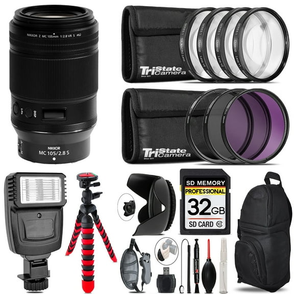 Nikon NIKKOR Z MC 105mm f/2.8 VR S Macro Lens   Flash   Tripod & More - 32GB Accessory Kit