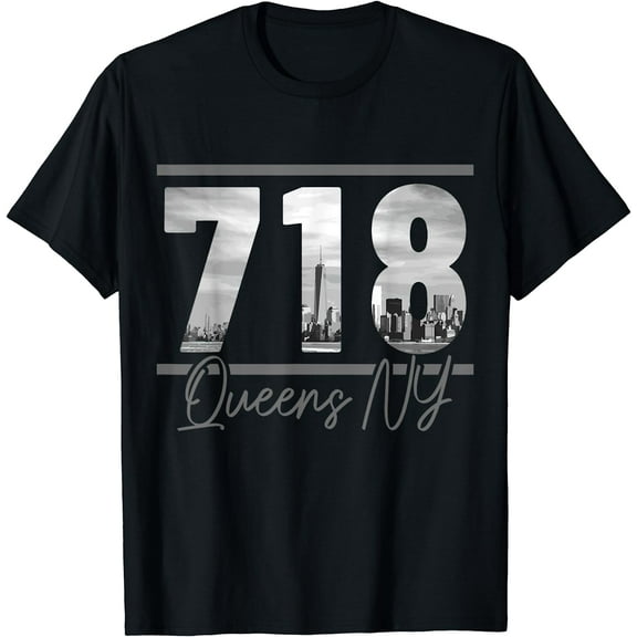 New York City 718 Area Code Skyline Queens NY NYC Vintage T-Shirt