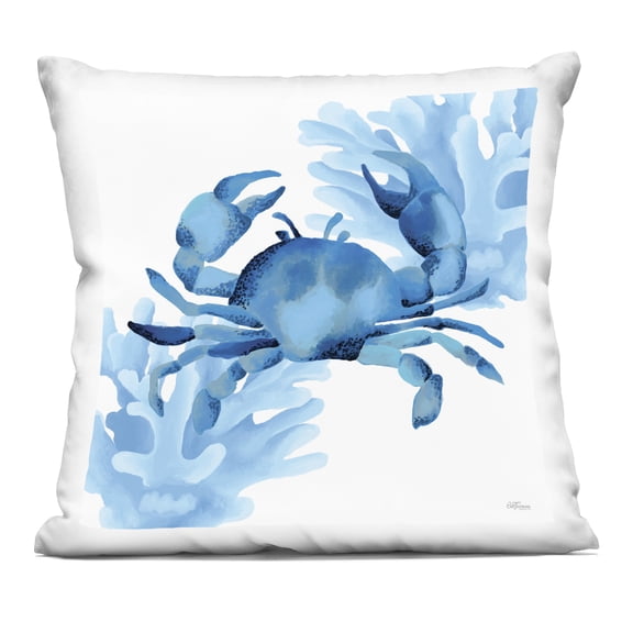 Stupell Industries Blue Tone Crab & Coral Design by Cat Thurman Designs Throw Pillow