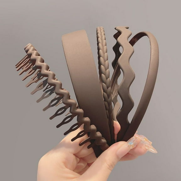 5PCS Non Slip Plastic Headbands for Women and Girls Wide Head Bands with Teeth Hair Bands (brown)