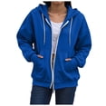 thumbnail image 2 of VBVC Women's Oversized Full Zip Hooded Sweatshirt , Thumbhole Drawstring Jacket For Women , Ladies' Basic Fall Hoodie with Pockets, Blue , S-2XL, 2 of 6