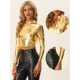 thumbnail image 2 of Blusa de Fiesta Allegra K Corto con Cremallera y Manga Larga Oro XS, 2 of 6