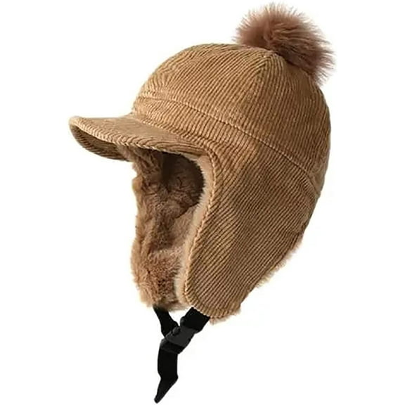 CoCopeaunts Women's Men's Vintage Aviator Hat Warm Winter Hats with Visor Windproof Earflap Cap with Cute Pom Pom
