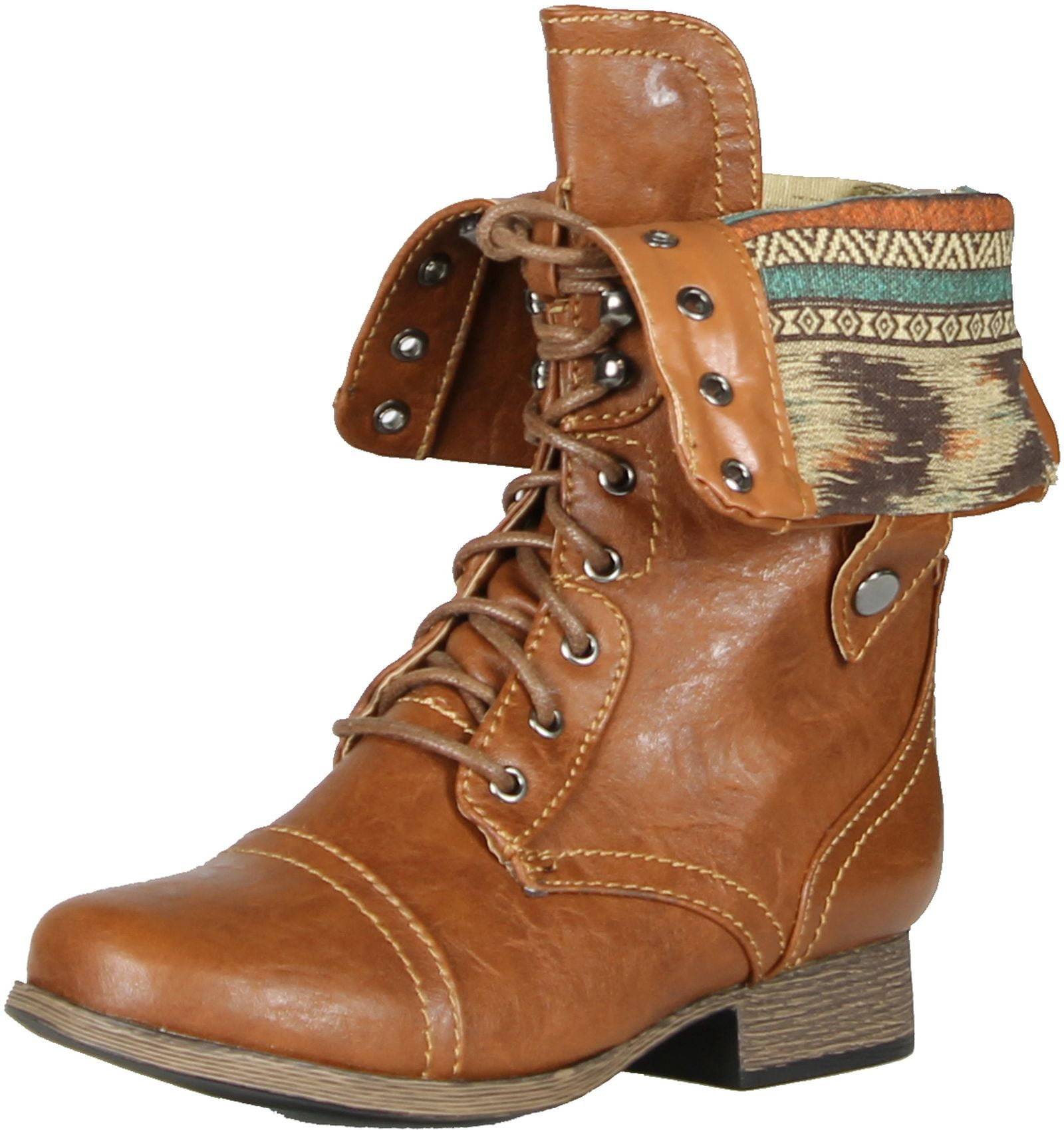 Brown Fold Over Combat Boots Women