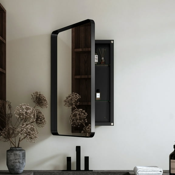 Recessed Bathroom Medicine Cabinet: 20x30 Inch Black Metal Framed With Mirror And Adjustable Shelves - , , , Fog, Corrosion, -proof Quality Cabinet Modern Design,