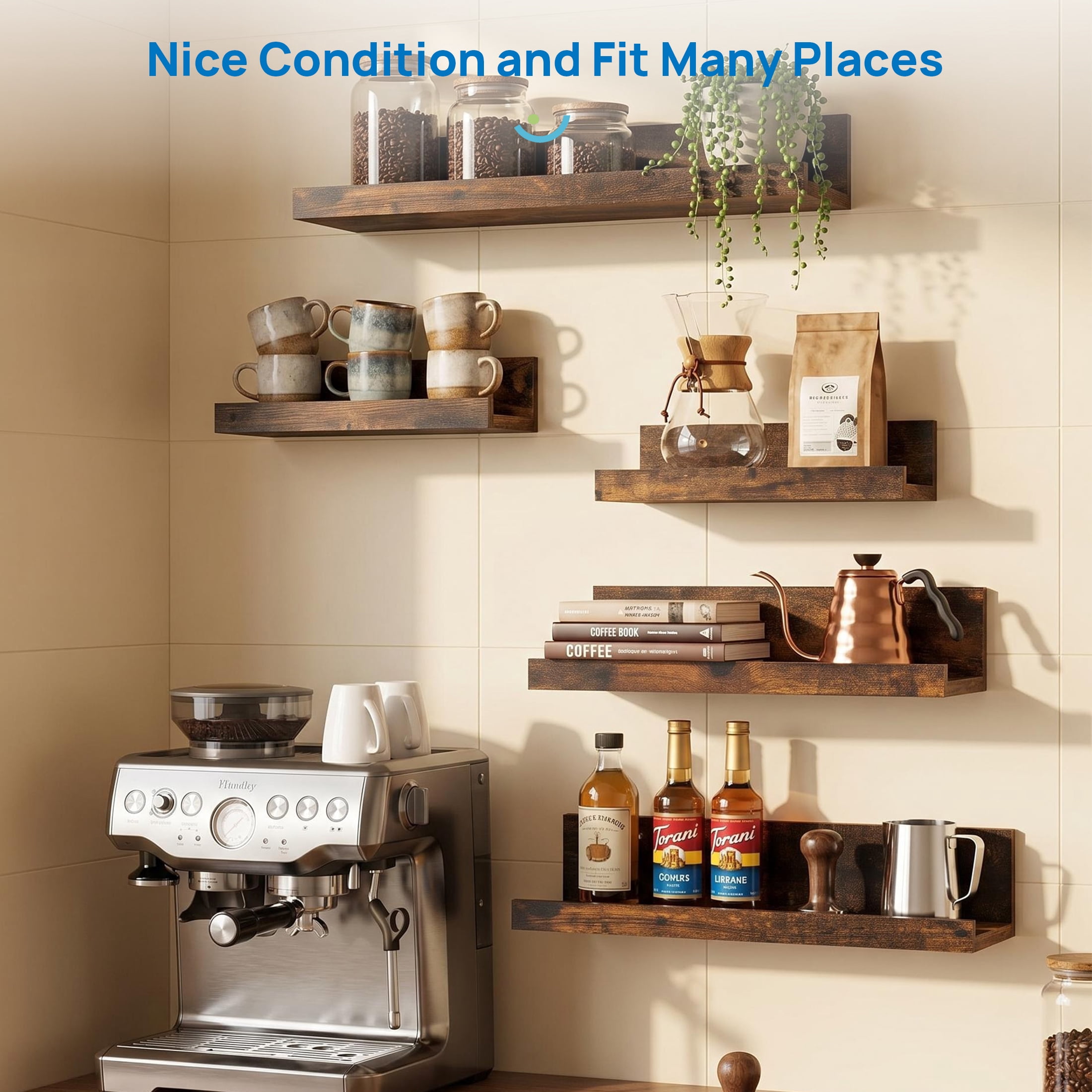 Floating Shelves, Sindcom Home Wood Shelf Wall Mounted, Set of 5, Multiple Sizes, Brown