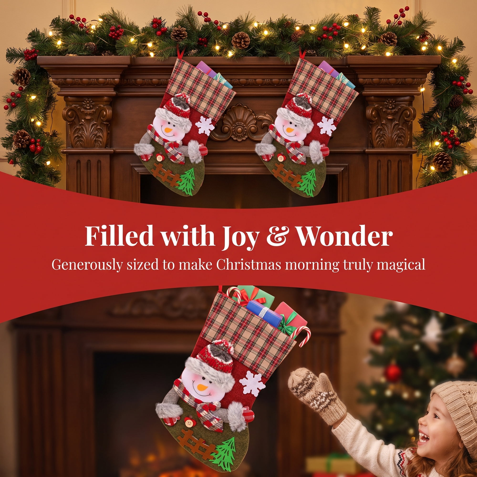Unique Bargains Playful Cartoon Christmas Stockings Sideboard Rail Accents Snowman 12"