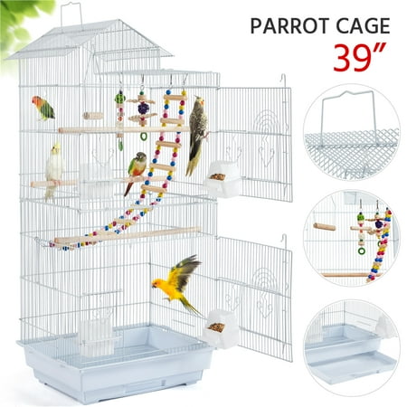 Yaheetech 39''H Metal Parrot Cage Birdcage with Toys & Swing, White
