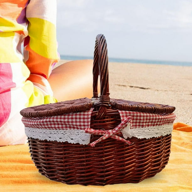 Cesta de picnic, cesta de almacenamiento, cesta para servir, cesta de playa, rural, con forro lavable, cesta de almacenamiento de mimbre portátil para 40x30x20cm