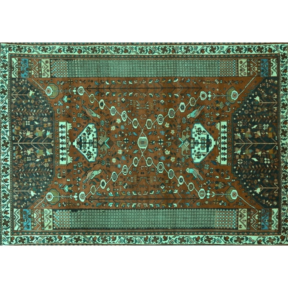 Ahgly Company Machine Washable Indoor Rectangle Persian Turquoise Blue Traditional Area Rugs, 5' x 7'