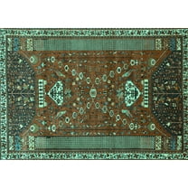 Ahgly Company Machine Washable Indoor Rectangle Persian Turquoise Blue Traditional Area Rugs, 5' x 7'