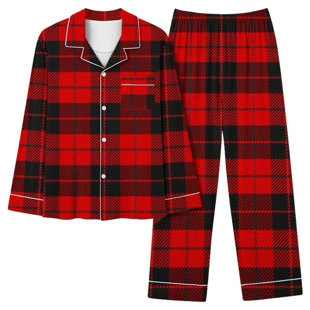TIMIFIS Pyjamas de Noël pour Femmes - Ensembles de Pyjama pour Femmes 2 Pcs - Mode Décontractée à Carreaux, Haut à Manches Longues Boutonné et Pantalon, Ensembles de Pyjamas