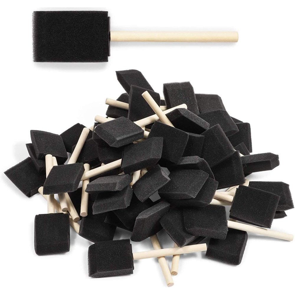 60 Pack Foam Sponge Wood Handle 2" Paint Brushes Set for Acrylics