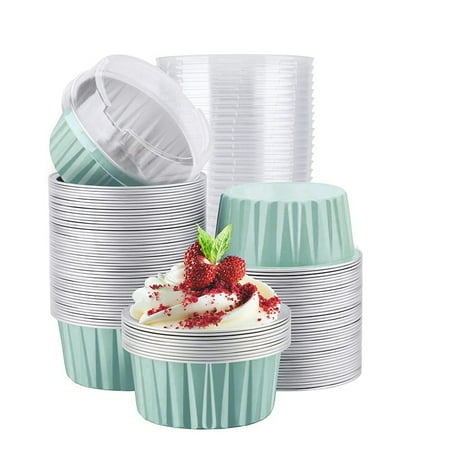 

200Pcs 125Ml Muffin Cupcake Disposable Cake Baking Cups Muffin Liners Cups with Lids Aluminum Foil Cupcake Baking Cups