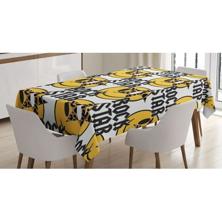 

Emoji Tablecloth Rock Star Lettering with Glam Themed Leopard Print Stars Smiling Faces Rectangular Table Cover for Dining Room Kitchen Decor 52 X 70 Mustard Dark Grey Camel by Ambesonne