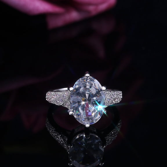 Women Elegant Engagement Ring Copper Plated Platinum Micro Pave Zircon Inlaid Wedding Anniversary Promise Classic Ring