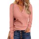thumbnail image 4 of Blusa De Manga Larga Blusa Casual Ajustada Mujer Escote En V Túnica Tops Manga Larga Botón Frontal Casual Slim Fit Blusa Acanalada Para Trabajo Fiesta Exterior Rosa M ANGGREK Rosa M, 4 of 6