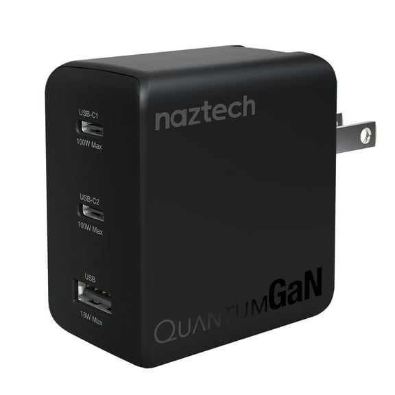 Naztech Nexus T100 GaN PD 102-Watt 3-Port USB Charger, Black, 16118