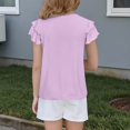 thumbnail image 5 of KAUOD Girls Pleated Ruffle Short Sleeve Shirts Kids Solid Color Crewneck Casual Loose T-Shirts Fashion Trendy Tops Tees, 5 of 7