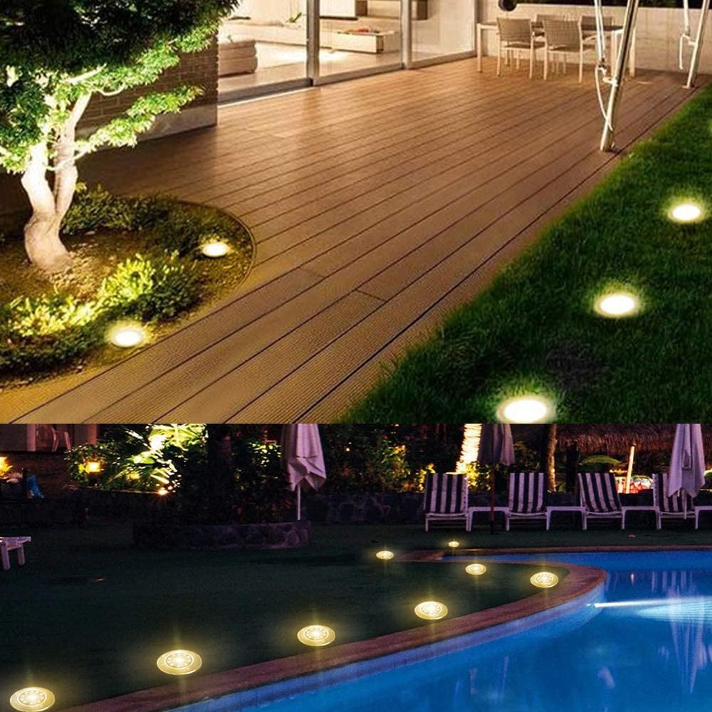 12 Pack Solar Disk Lights, 8 LED Solar Ground Lights, Outdoor Garden Disc Lights, Flat Solar In-Ground Lights Waterproof Landscape Lighting for Pathway Lawn Yard Driveway Walkway, Warm White