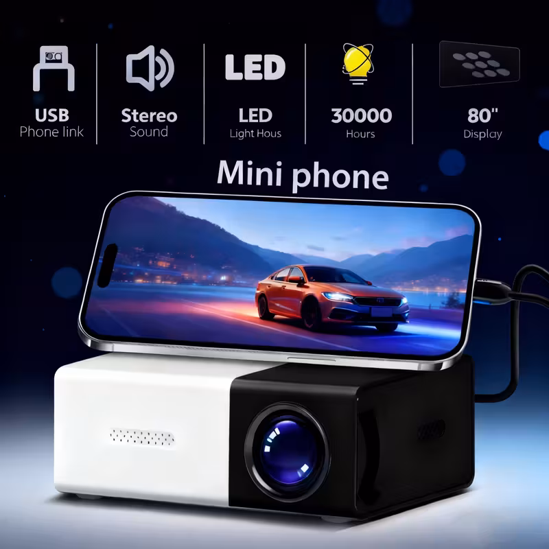 thumbnail image 1 of Un mini proyector led 1080P, compacto y portátil, adecuado para uso al aire libre y en el hogar, admite resolución HD 1080P, 1 of 1