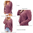 thumbnail image 4 of Tops de otoño para mujer, camisas de manga larga con cuello en V, informales, con abertura, Top holgado de talla grande con bolsillo en el pecho, rojo vino M, 4 of 5