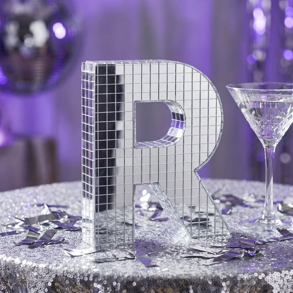 OUNONA Plated Silver Mirror Letters for DIY Disco Themed Party Supplies and Wedding Dance Floor Decor