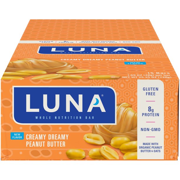 LUNA BAR Snack Bars, Gluten Free, Creamy Dreamy Peanut Butter Flavor, 15 Ct, 1.69 oz Walmart