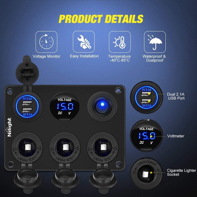 cigarette lighter panel Blue Sea 1011 Mount 12 Volt Dash Socket Gang Aluminum Rocker Switch Panel with USB and Cigarette Lighter Power offers a comprehensive solution for managing various electrical components in your vehicle Powerwerx PanelCIG Panel Mount 12V